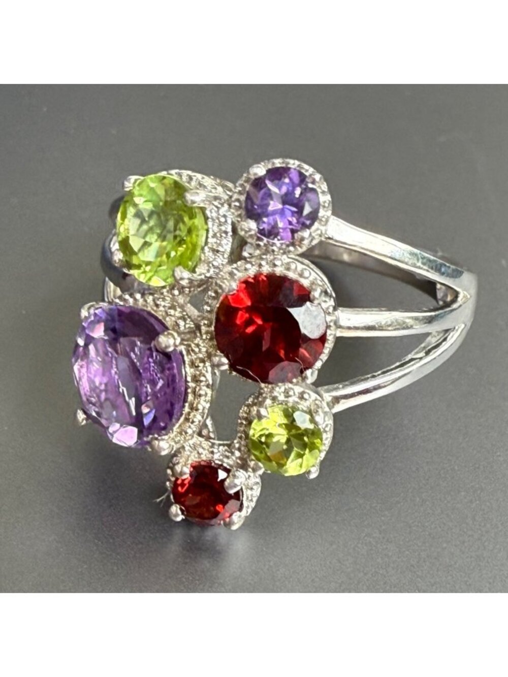 Multi Stone Cluster Statement Sterling Silver Multi Stone Ring 10